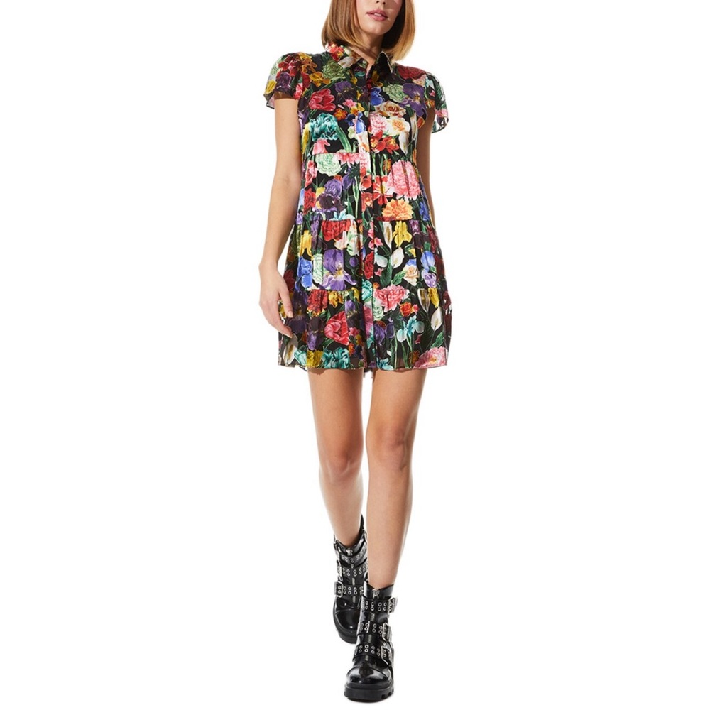 Alice + Olivia Meeko Tiered Silk-Blend Shirtdress- in Botanical Garden